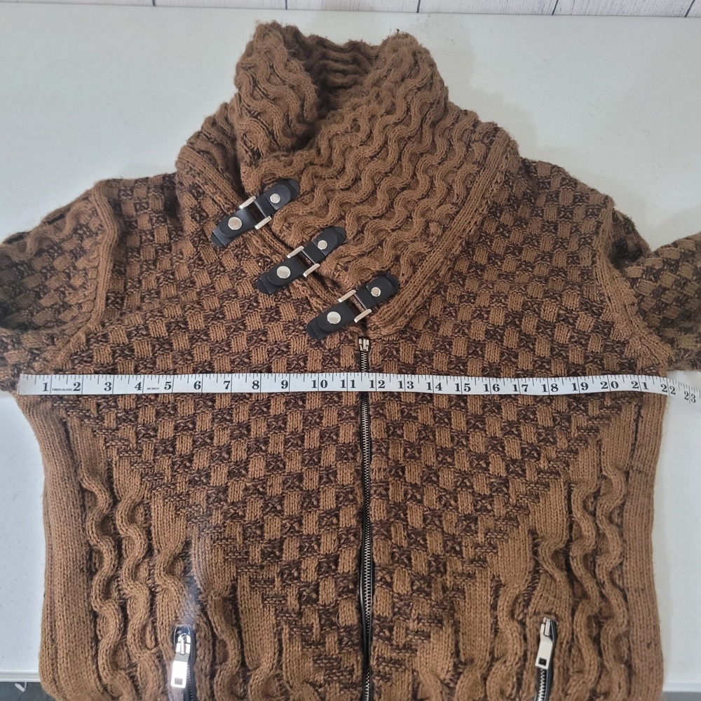 Vercini Size XL Full Zip Buckle Cardigan Mens Brown Cable Knit Sweater - Picture 9 of 10
